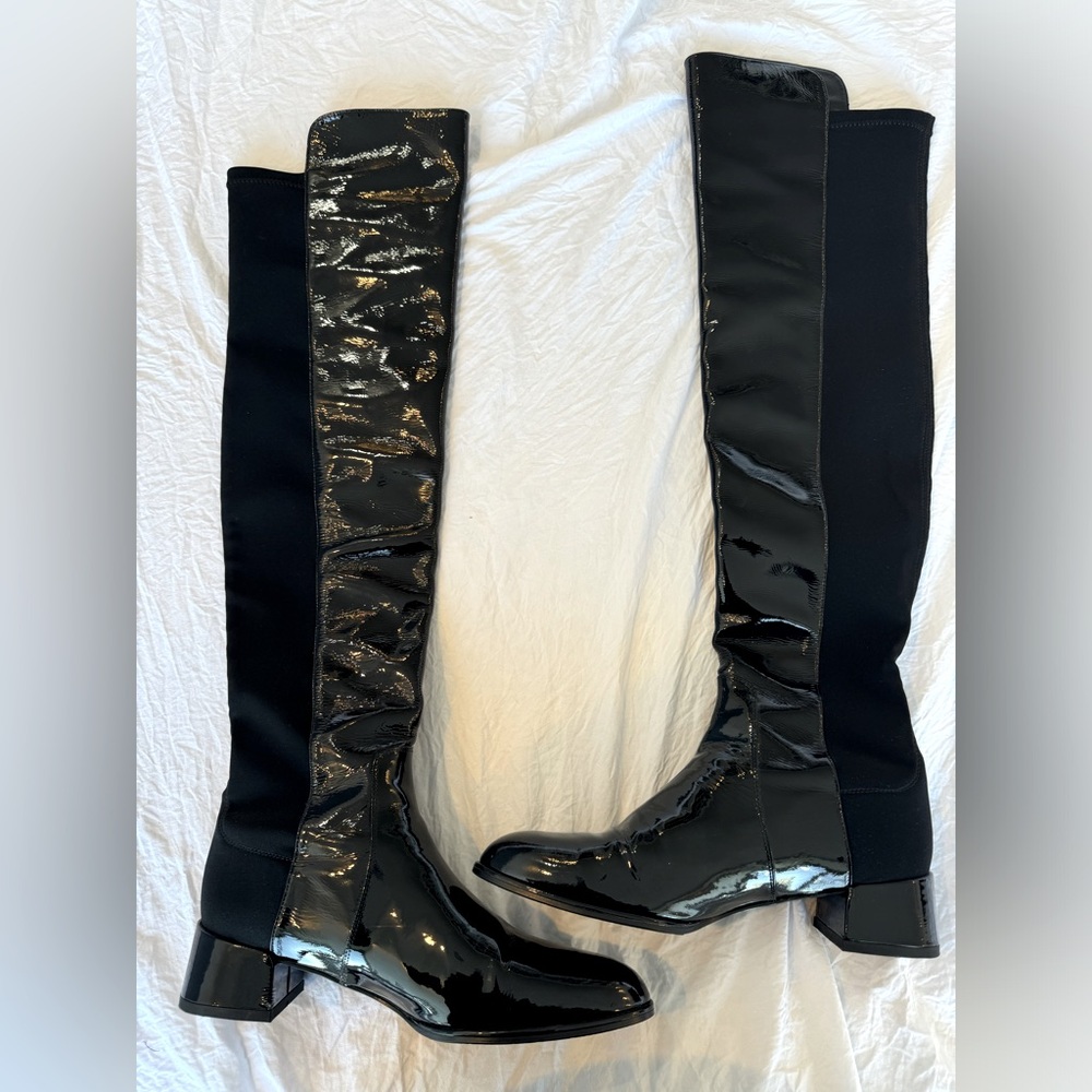 Stuart Weitzman Black Patent Leather Over the Knee Boots
